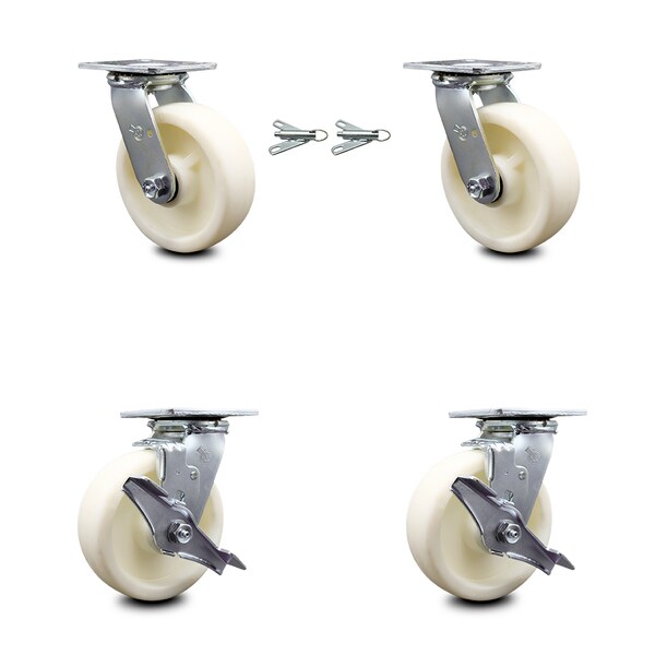 6 Inch Nylon Caster Set with Roller Bearing 2 Swivel Lock 2 Brake